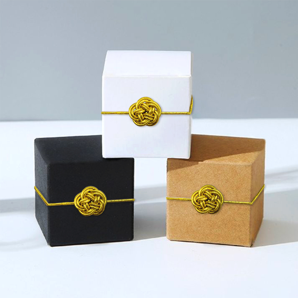Gordon Ribbon 2CM China Style Knot Gold Color Elastic Bow Chinese Knot With Elastic Loop for Gift Decoration Pre-tied Bow