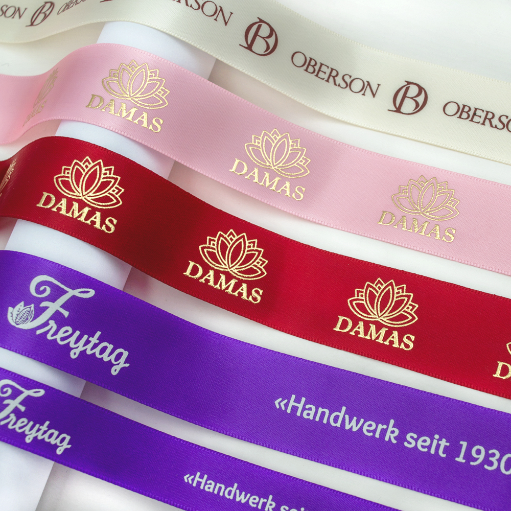 Gordon Ribbons Wholesales Printed Logo Cutomed Size Single Face Satin Ribbon Holiday Wrapping Gift Ribbon