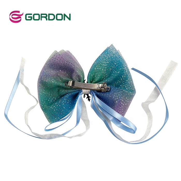 13cm Width Rainbow Organza Sheer Ribbon Hair Bow With Satin Tape For Kids Butterfly Clips Hair Accessories
