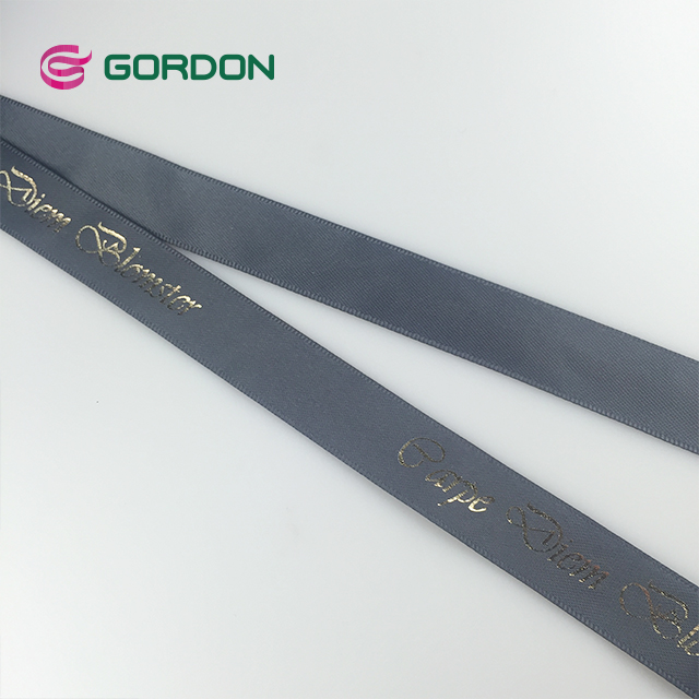 13mm 1/2”custom logo gold foil print satin ribbon