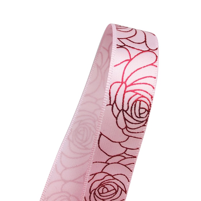 13mm Width  Luxury Single Face Satin Ribbon with Rose Foil Printing