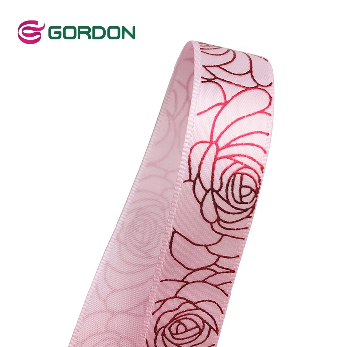 13mm Width  Luxury Single Face Satin Ribbon with Rose Foil Printing