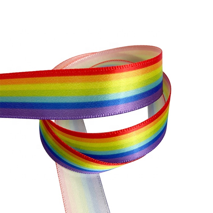 16mm rainbow striped satin ribbon