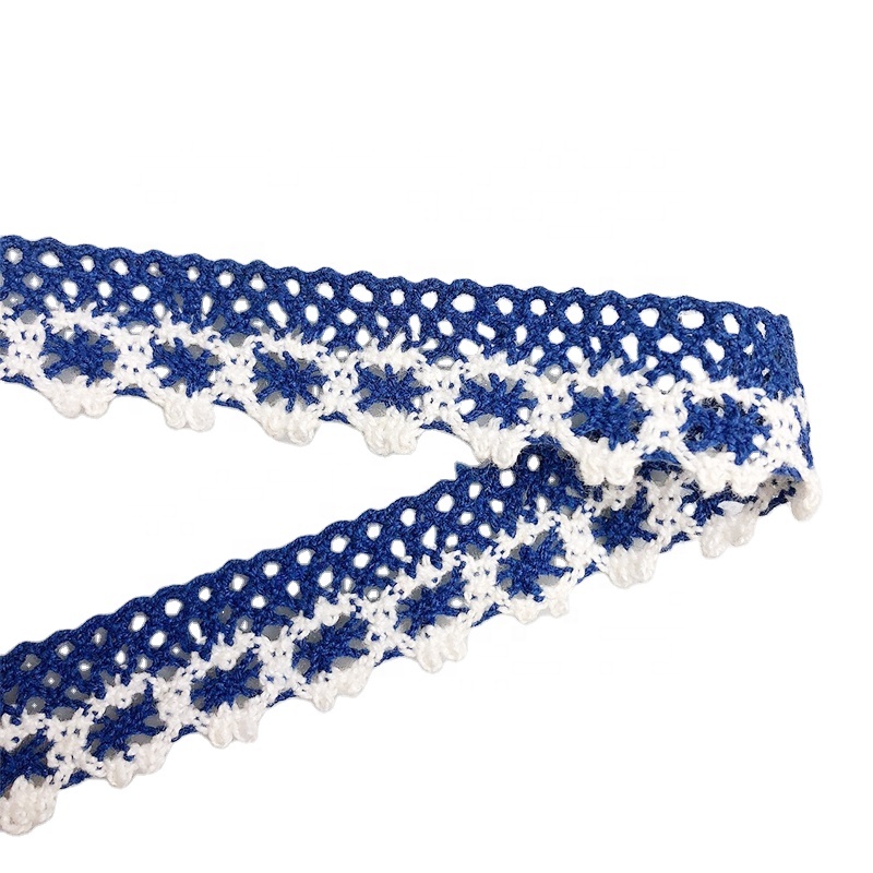 2020 new products white cotton lace ribbon blue and white cotton lace embroidery trim ribbon roll for Garment Accessories