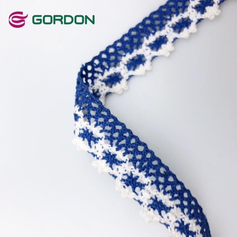 2020 new products white cotton lace ribbon blue and white cotton lace embroidery trim ribbon roll for Garment Accessories