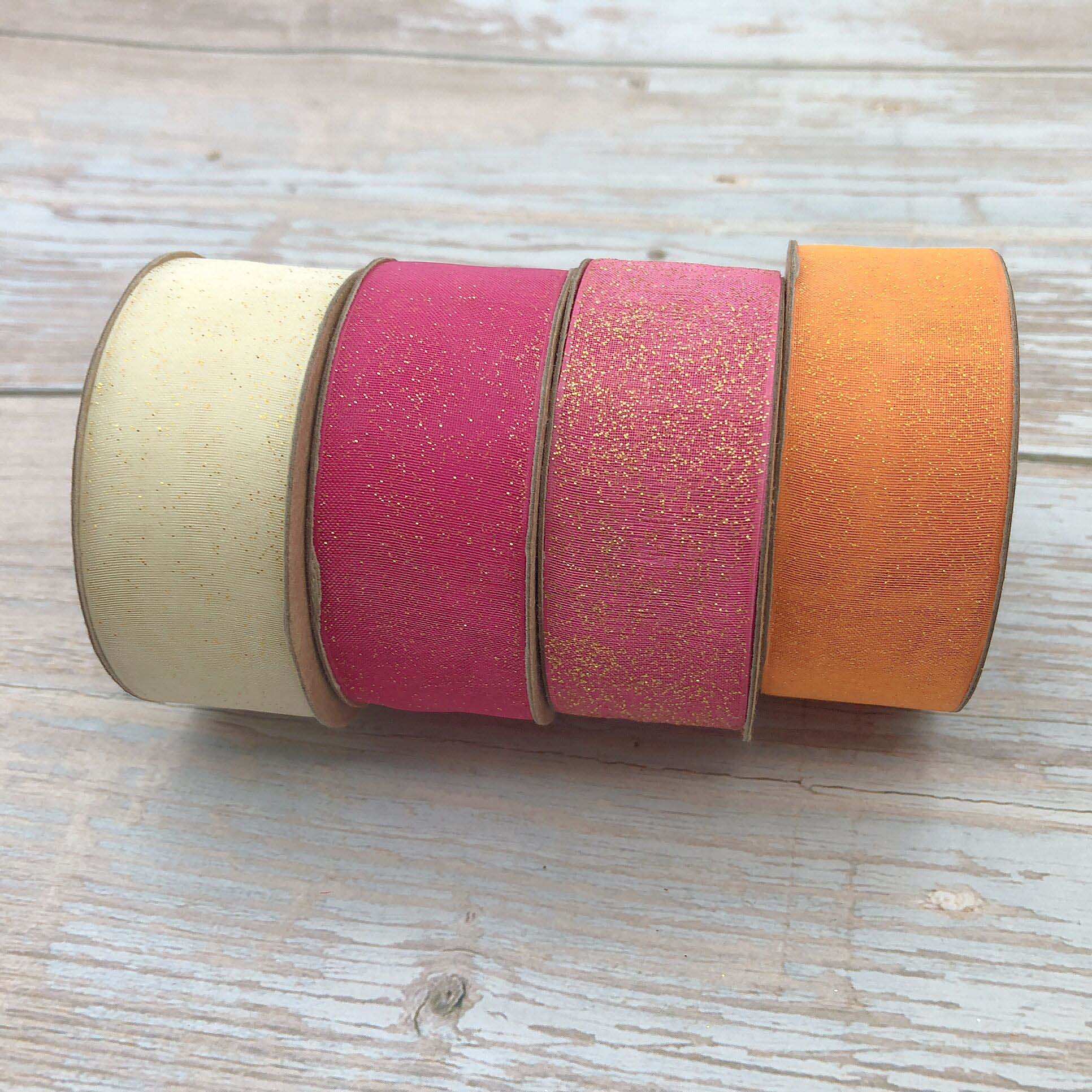 25mm Sheer Organza Ribbon Sprinkled With Gold Glitter