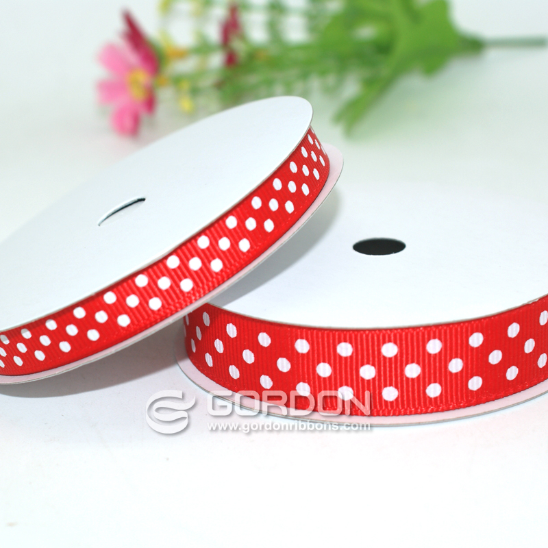 3/8 inch 9mm white polka dot grosgrain ribbon
