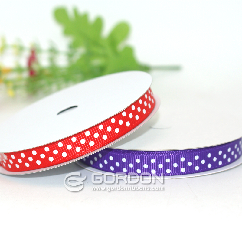 3/8 inch 9mm white polka dot grosgrain ribbon