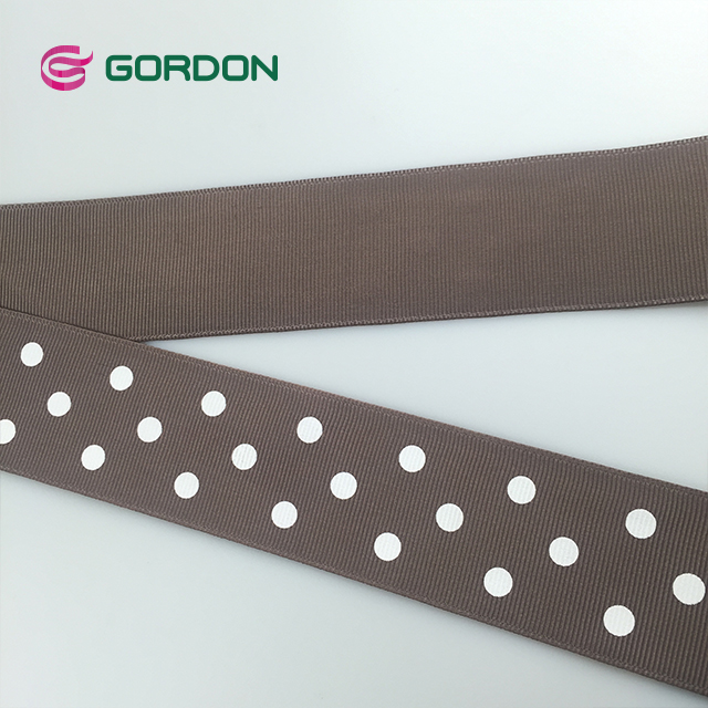 38mm white dot printing 100% polyester grosgrain ribbon