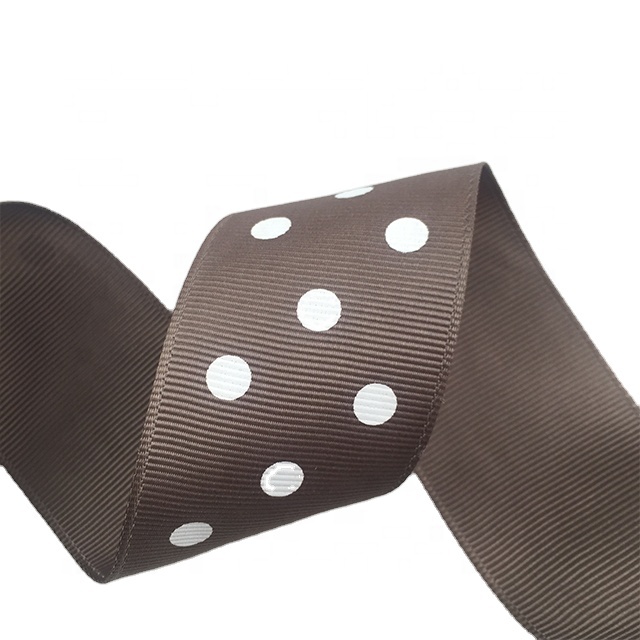 38mm white dot printing 100% polyester grosgrain ribbon