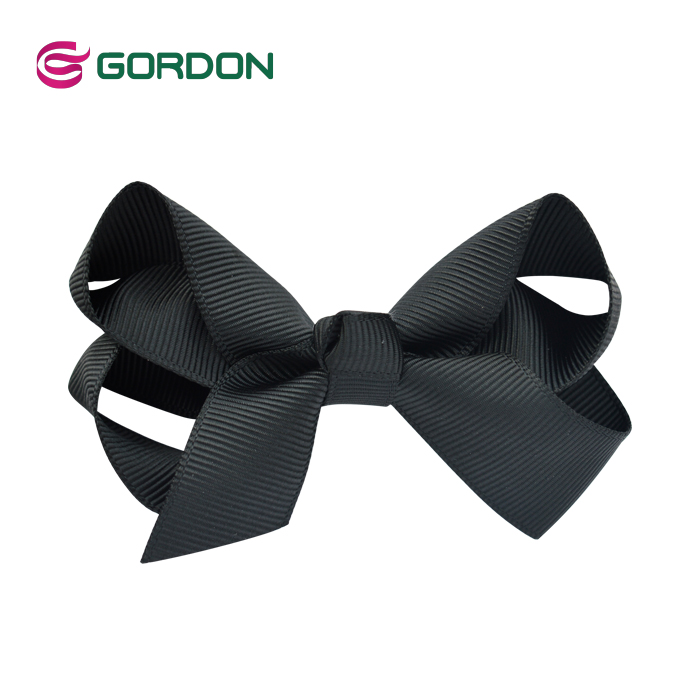 4 inch black grosgrain ribbon bow hair clip