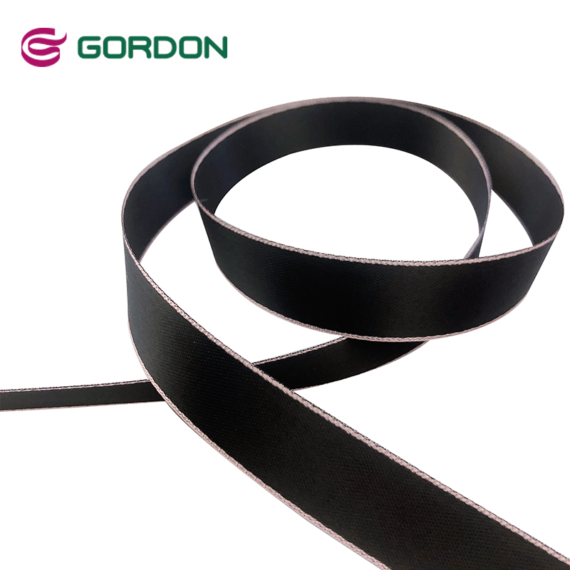 5/8 inch Double Side Satin Ribbon 13mm Black Polyester Ribbon with Pink Edging