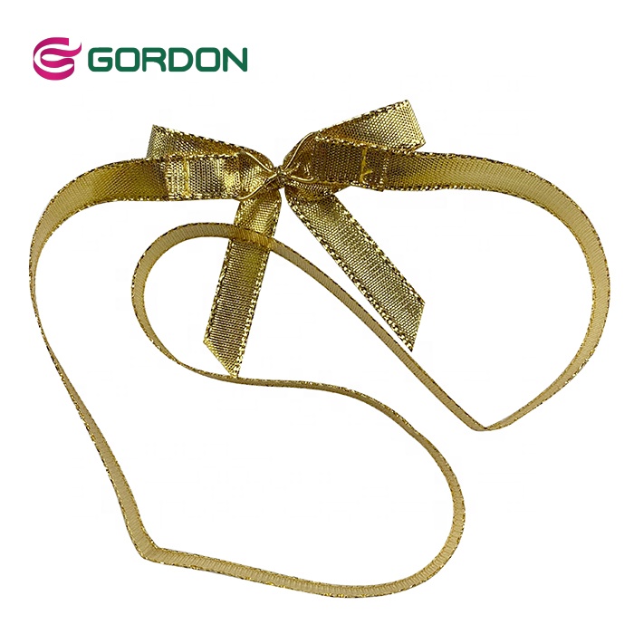9 mm Metallic Ribbon Bow Tie Pre-tied  Ribbon Bow and Middle Gold Elastic Cord For Christmas Gift Wrapping