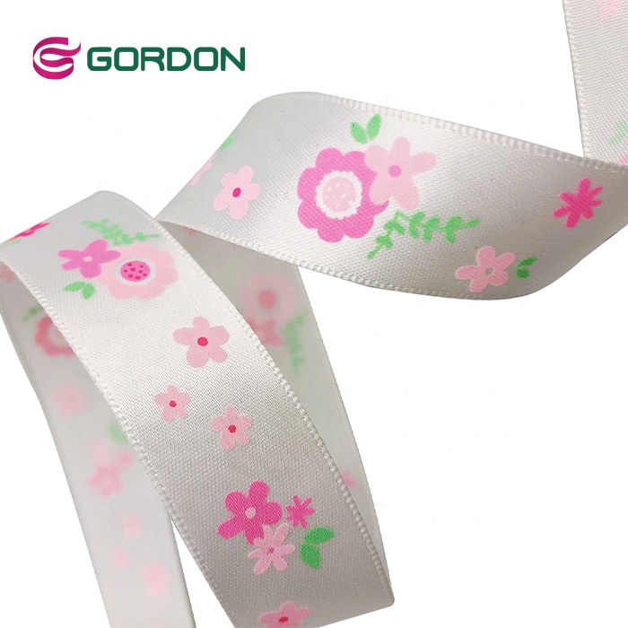 Beautiful Flower Pattern Single Face Satin Ribbon Printed Silk Ribbon For Chocolate Gift Box Packing