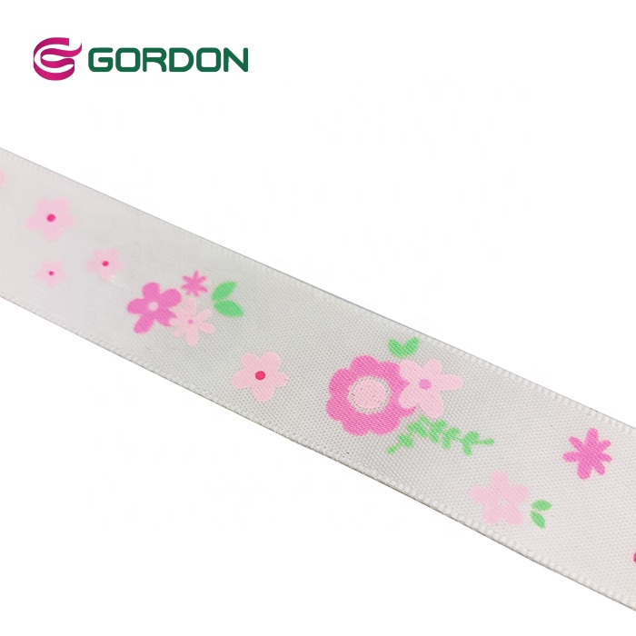 Beautiful Flower Pattern Single Face Satin Ribbon Printed Silk Ribbon For Chocolate Gift Box Packing