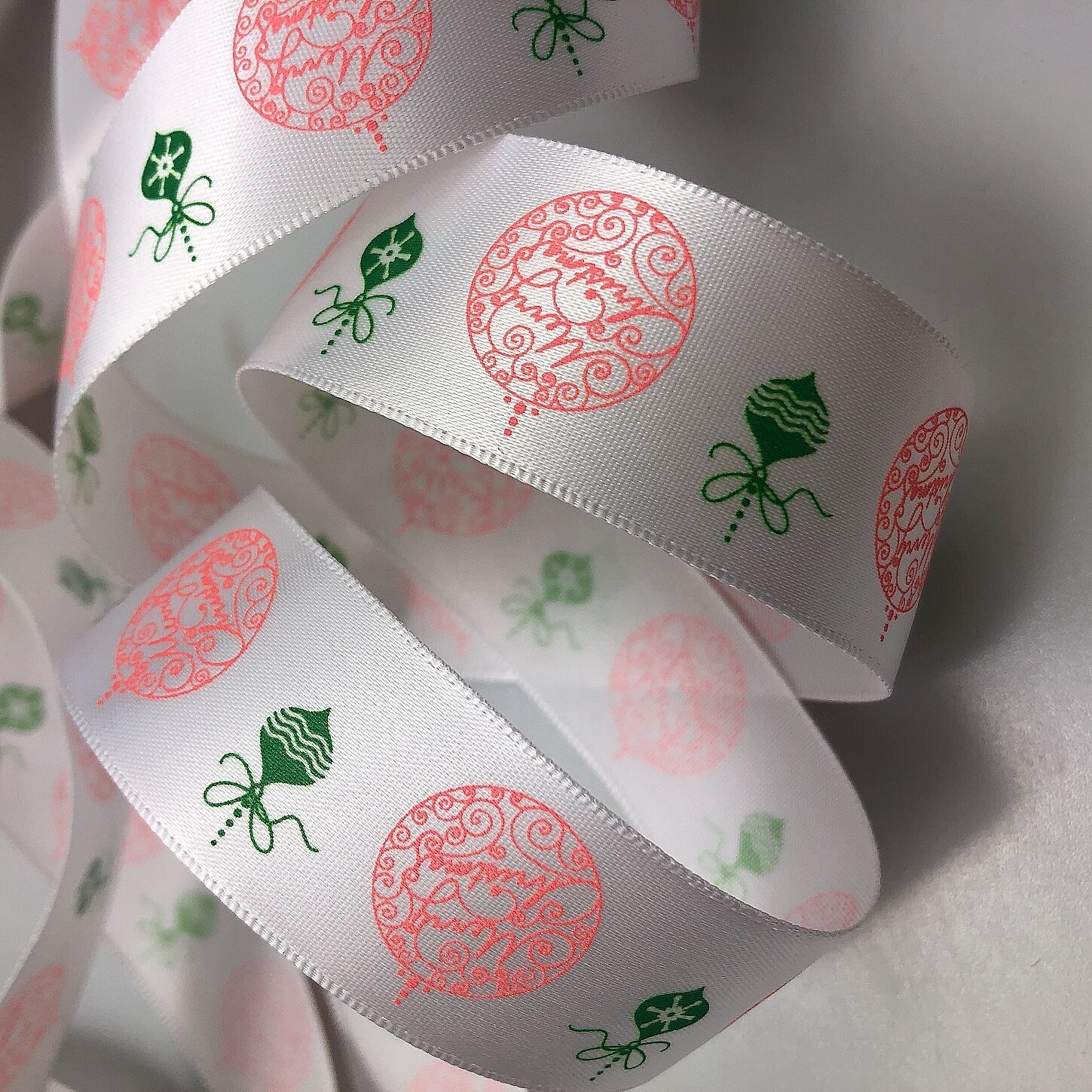 Christmas  printed  ribbon  for holiday decoration  with christmas tree and bell design