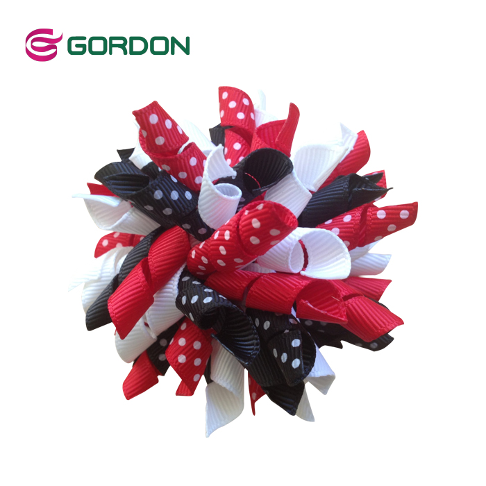 Cintas Decorative Curly Grosgrain Ribbon Hair Bow With Hair Clip And White Dots