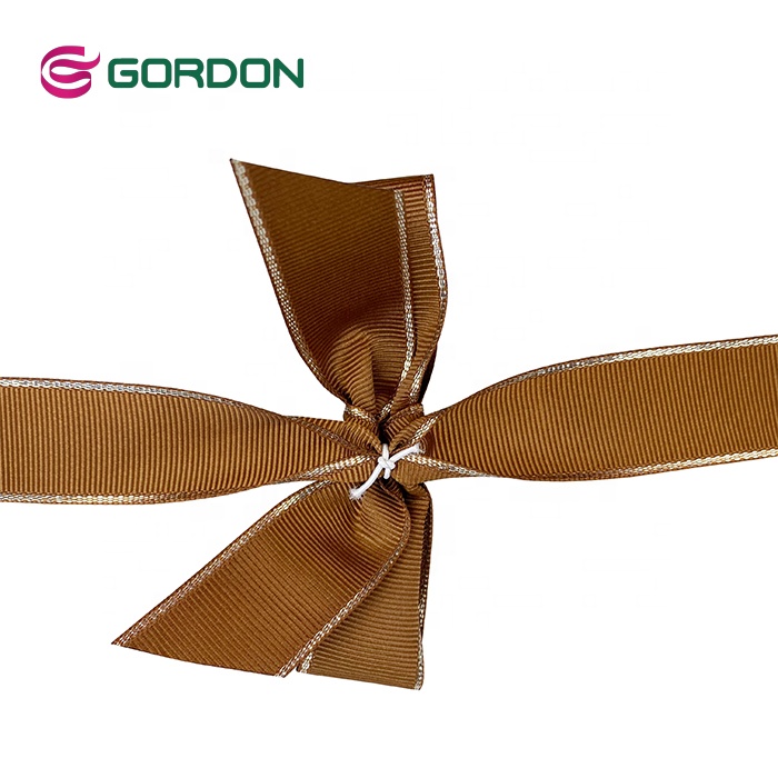 Custom Gold Edged Grosgrain Pre-tied Ribbon Bows With Strap For Holiday Gift Box Pack