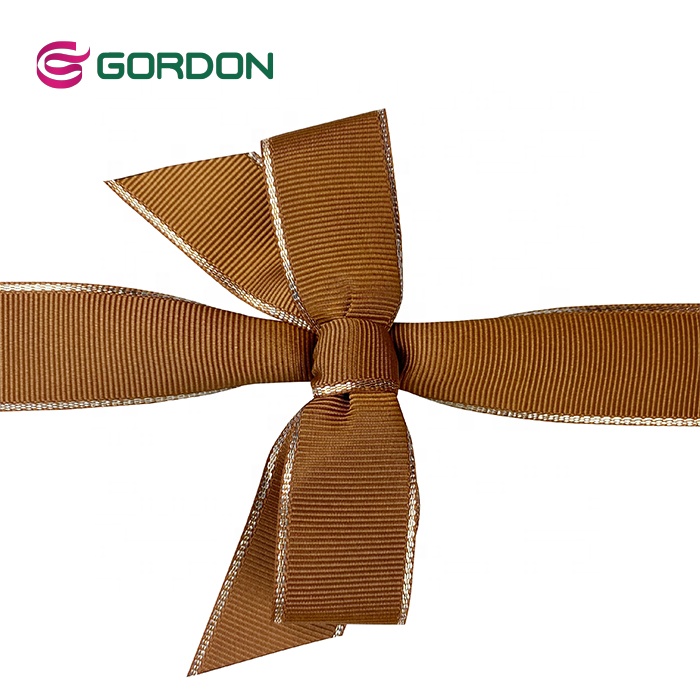 Custom Gold Edged Grosgrain Pre-tied Ribbon Bows With Strap For Holiday Gift Box Pack