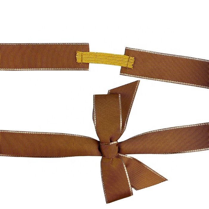 Custom Gold Edged Grosgrain Pre-tied Ribbon Bows With Strap For Holiday Gift Box Pack