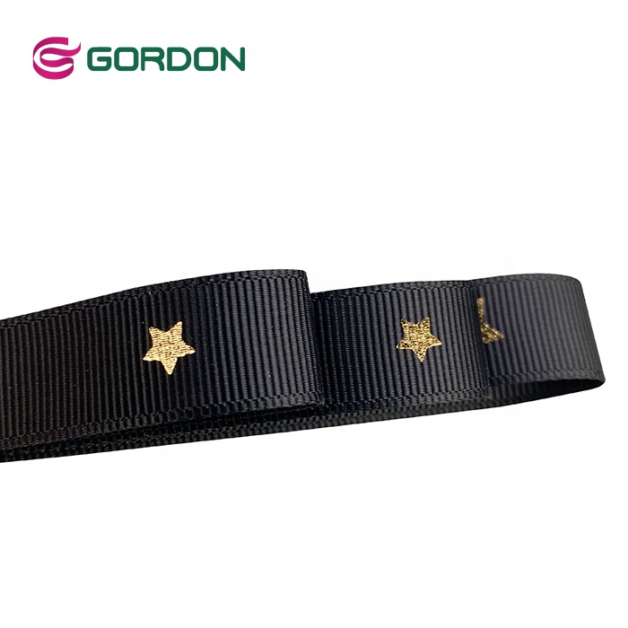 Custom Size Printed Star Logo Grosgrain Ribbon With Puff and Foil Print Printing For Gift Box Packing