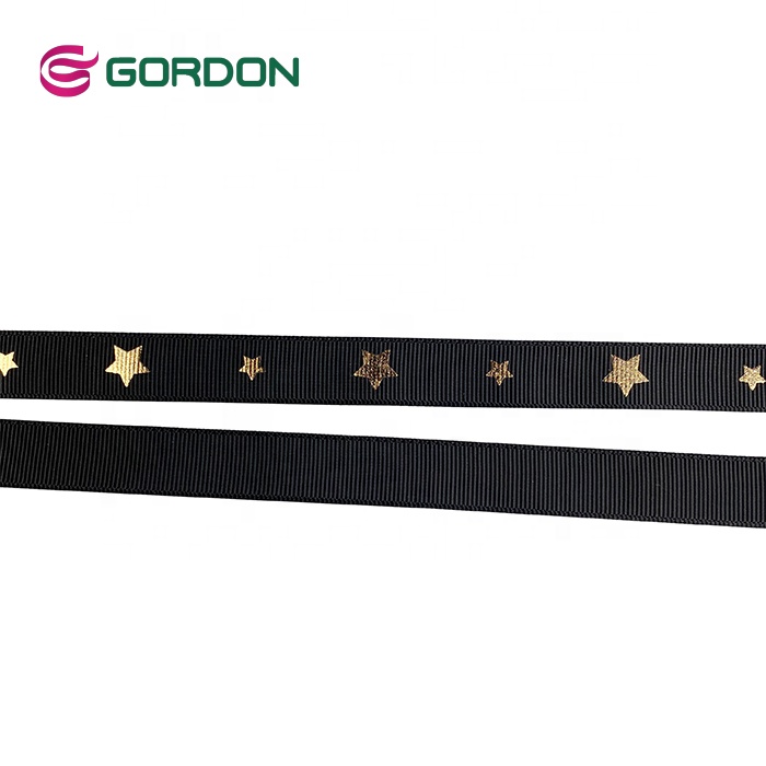 Custom Size Printed Star Logo Grosgrain Ribbon With Puff and Foil Print Printing For Gift Box Packing