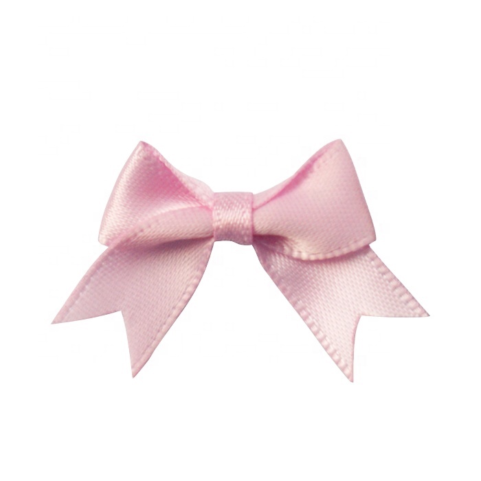 Custom good quality pink color pre made mini satin ribbon bow