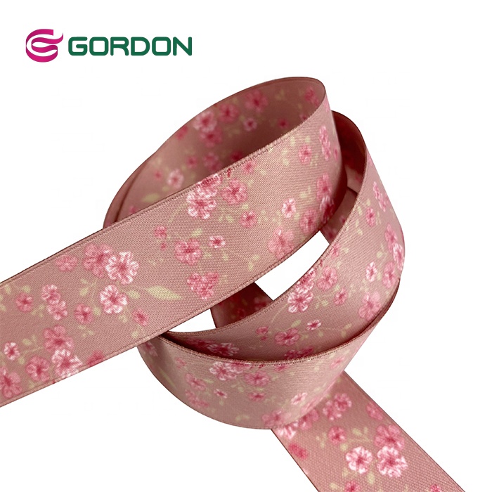 Double Face Daisy Printed Logo 19 mm Matte Double Face Satin Ribbon For Home Decoration