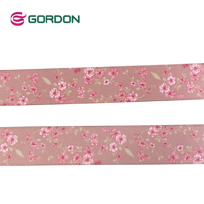 Double Face Daisy Printed Logo 19 mm Matte Double Face Satin Ribbon For Home Decoration