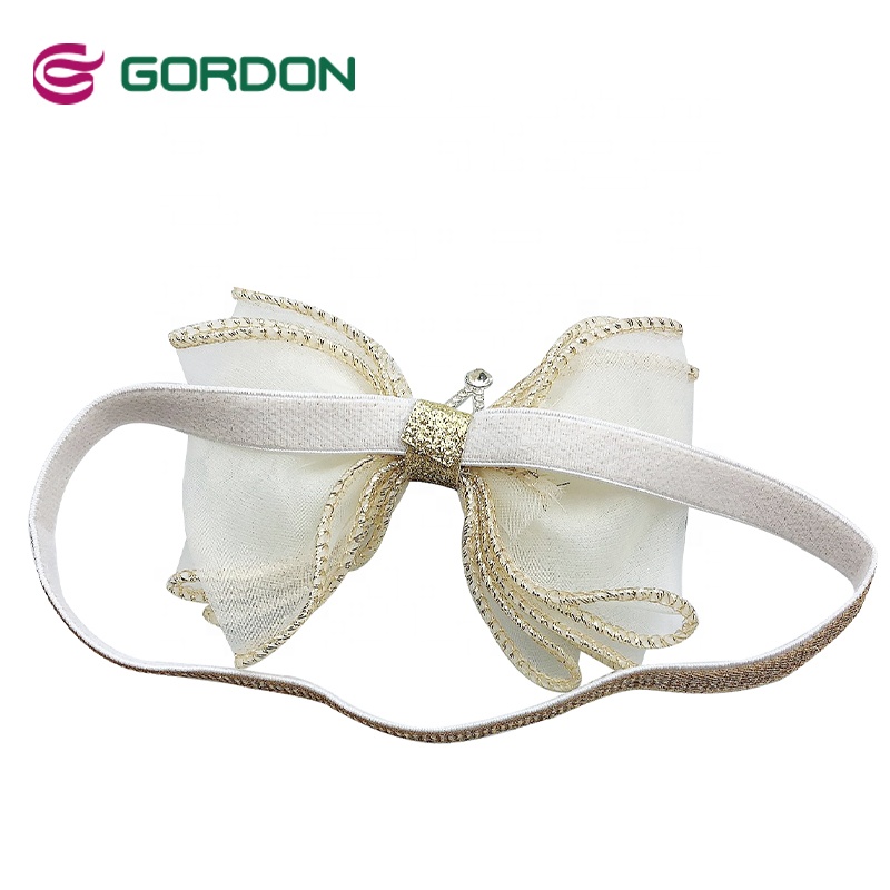 Fashion  princess lace mesh ribbon bows with little crowned head band  children chiffon flower hairbands girls hair accessories