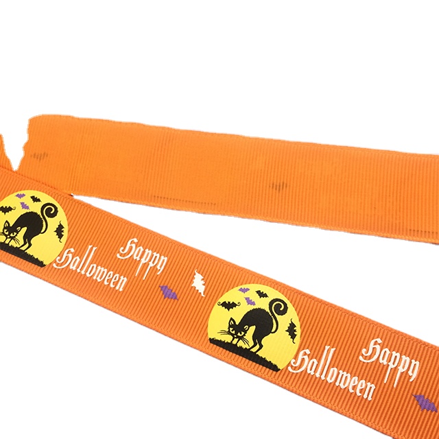 Festival Decorations 100% Polyester Grosgrain Ribbon printed  ribbon with Screen Ink Printed for Halloween