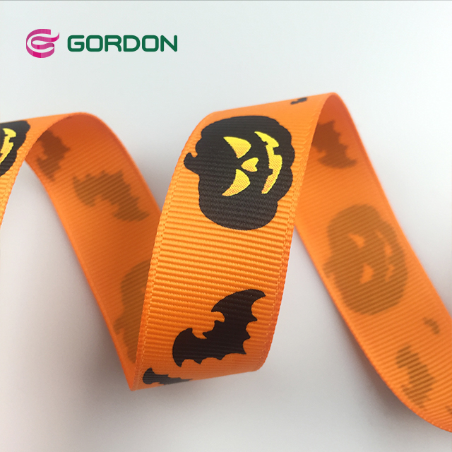 Festival Decorations 100% Polyester Grosgrain Ribbon printed  ribbon with Screen Ink Printed for Halloween