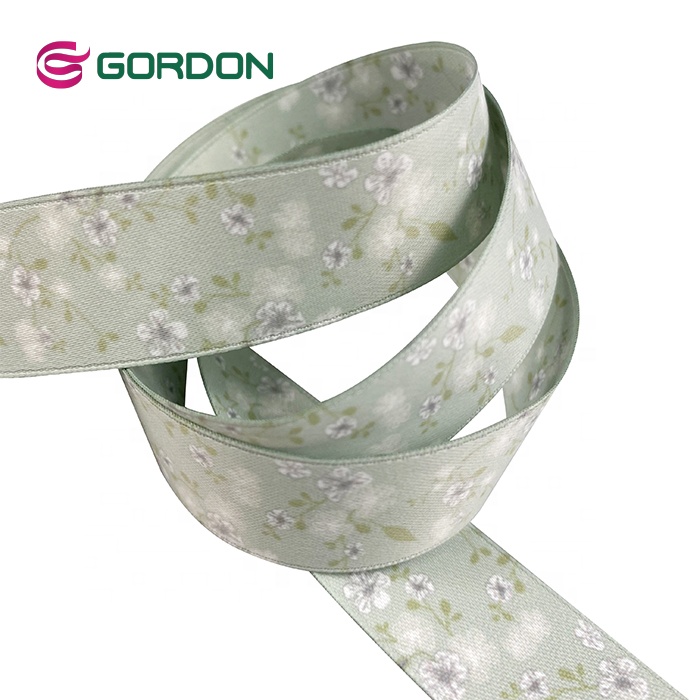 Full-Dull Polyester Satin Ribbon Flora Print With Double Side Heat-Transfer Print for Gift packing Christmas ribbon roll