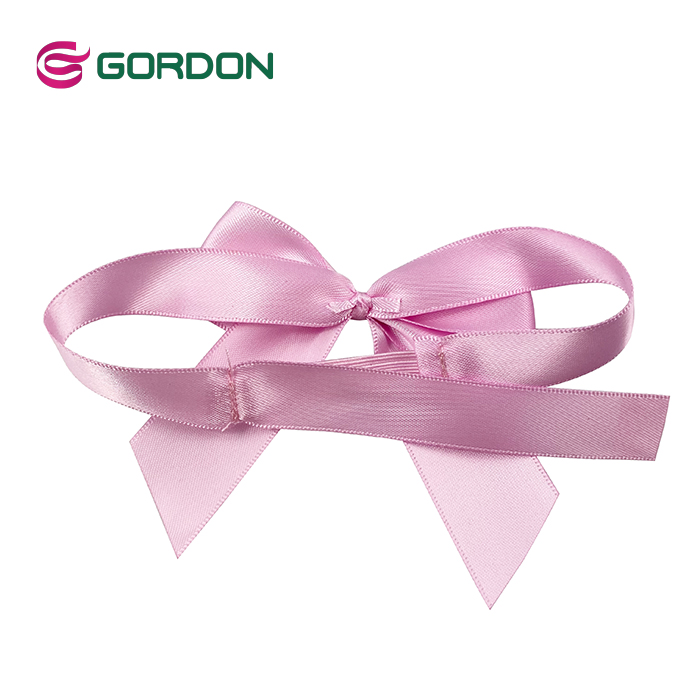 Gift Box Decoration Satin Ribbon Bow Pink Color  Pre-Tied Satin Ribbon Bows With Elastic Loop
