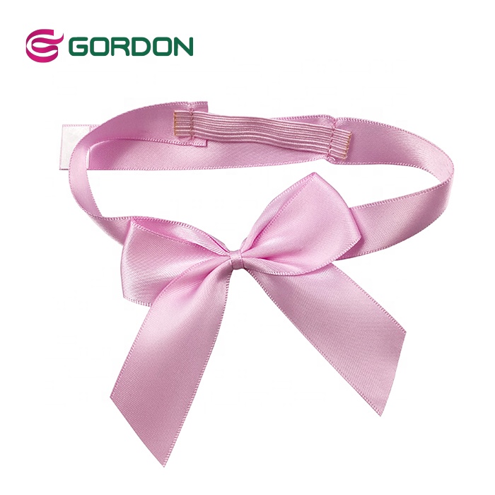 Gift Box Decoration Satin Ribbon Bow Pink Color  Pre-Tied Satin Ribbon Bows With Elastic Loop