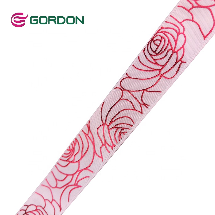 Gordon Full Print Rose Design Pink Color 5/8 Inch Double Face Satin Ribbon  For Chocolate Gift Packing