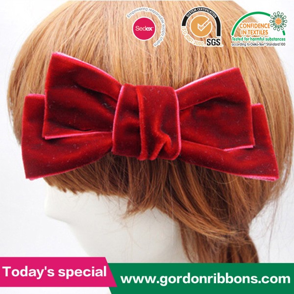 Gordon Ribbon Cinta De Terciopelo Wholesale Children velvet  Ribbon Bow Hair Clip hair band with elastic band