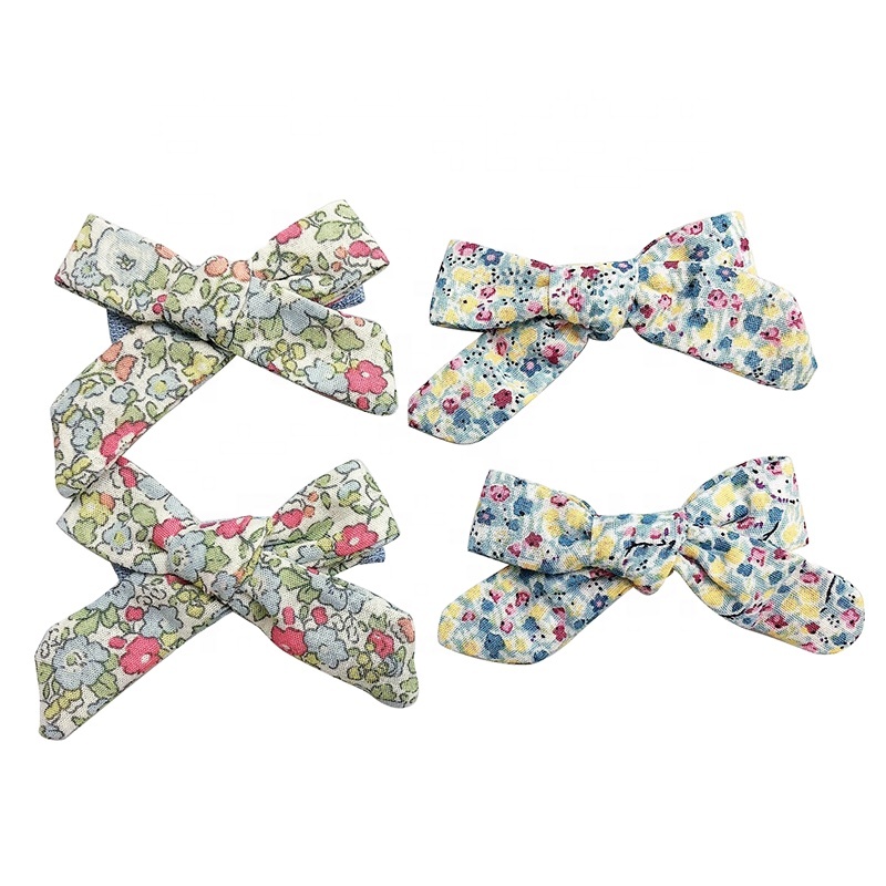 Gordon Ribbon Polyester Bow Floral Patter trim Hair Bow With Alligator Clip For Children Hair Accessories Baby Girls hair clip