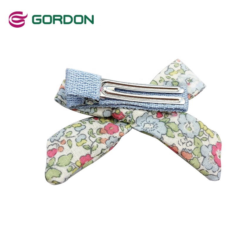 Gordon Ribbon Polyester Bow Floral Patter trim Hair Bow With Alligator Clip For Children Hair Accessories Baby Girls hair clip