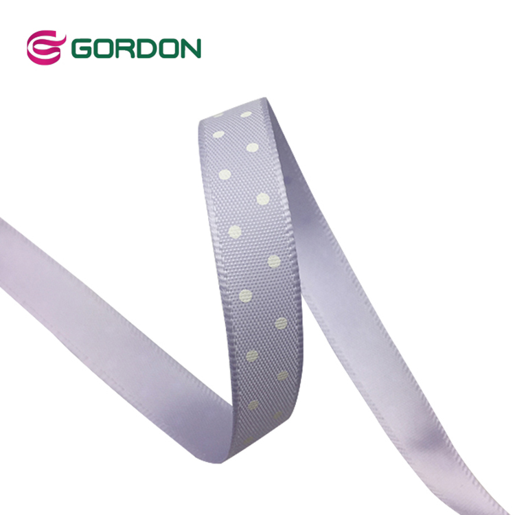 Gordon Ribbons  Custom Size And Logo White Dots Single Face Satin Ribbon Double Satin Ribbon  Screen Ink Print