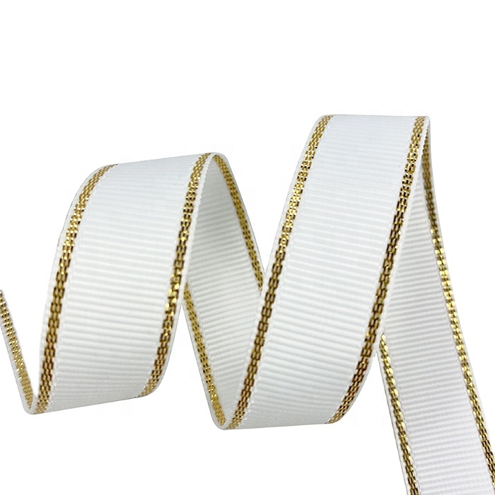 Gordon Ribbons  Ribbon Sakura Japan Satin 3 In White Gold Trim Ribbons