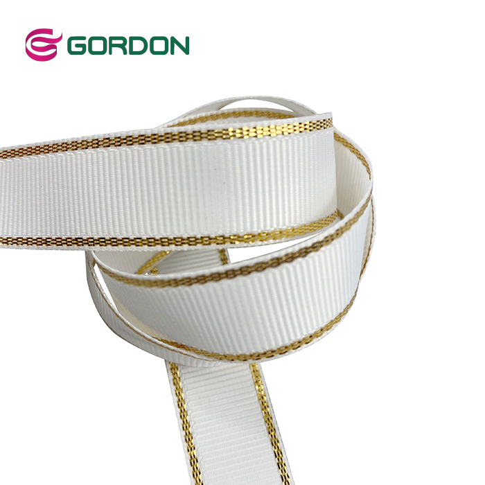 Gordon Ribbons  Ribbon Sakura Japan Satin 3 In White Gold Trim Ribbons
