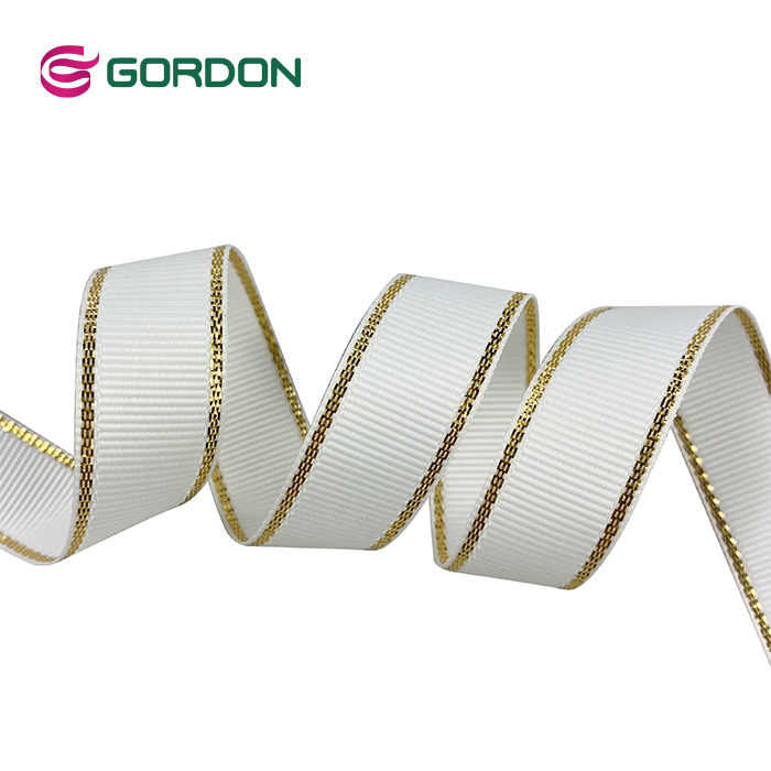 Gordon Ribbons  Ribbon Sakura Japan Satin 3 In White Gold Trim Ribbons