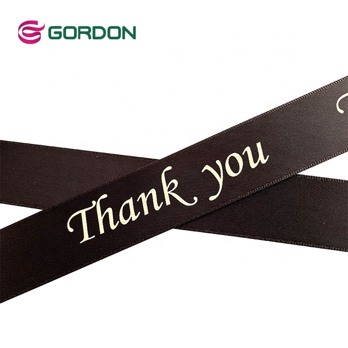 Gordon Ribbons 100%  Polyester Custom Logo 25mm Single Face Satin Ribbon With 1 Color Screen Ink Print for Gift Packaging