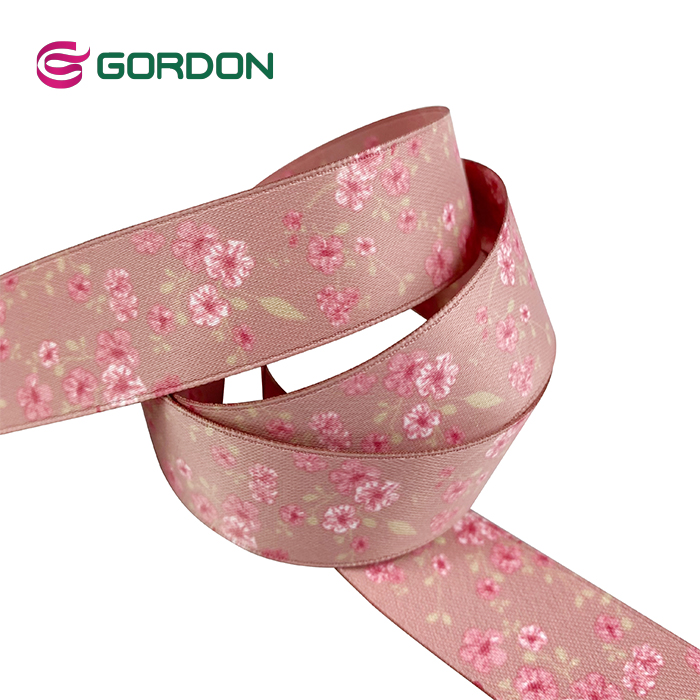 Gordon Ribbons 100%  Polyester Satin Ribbon Flora Pattern Print Full-Dull With Double Side Heat-Transfer Print for Gift packing