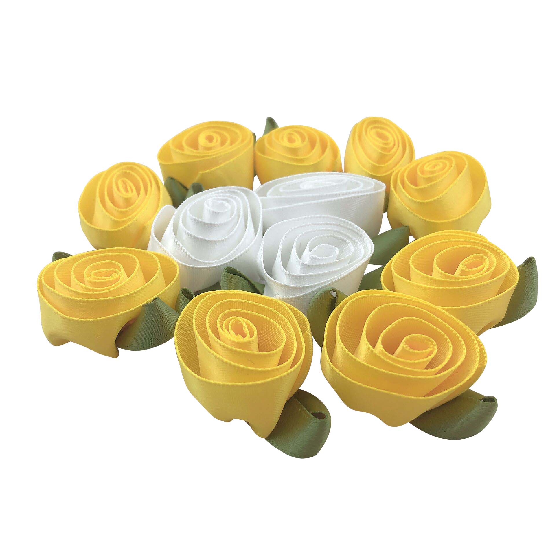 Gordon Ribbons 100% Polyester Custom Size And Color Small Ribbon Bow Yellow Rose With Green Leaves For Gauzy Skirts Decoration