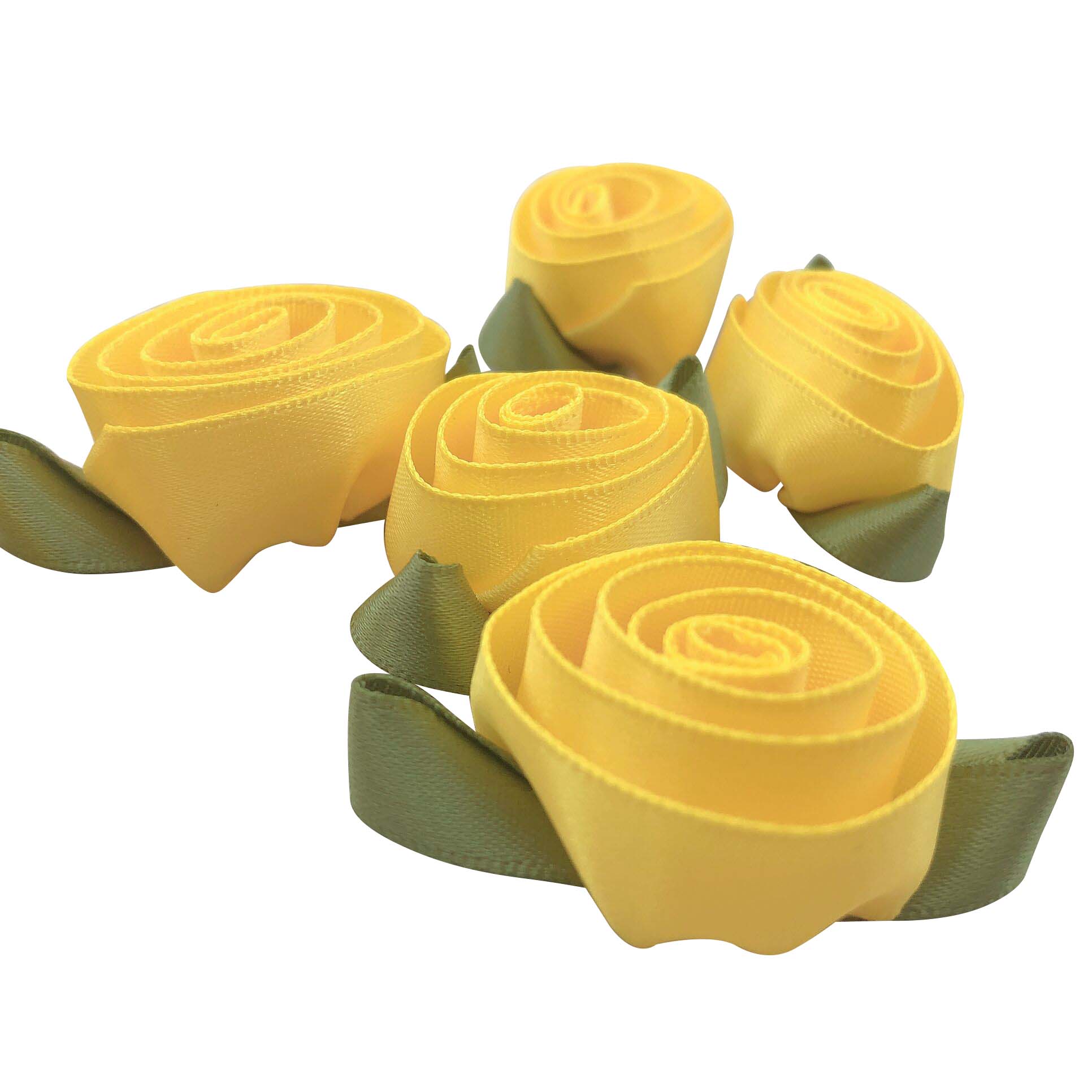 Gordon Ribbons 100% Polyester Custom Size And Color Small Ribbon Bow Yellow Rose With Green Leaves For Gauzy Skirts Decoration