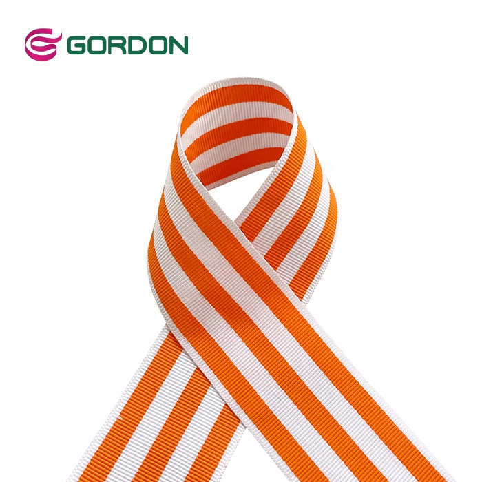 Gordon Ribbons 25mm 38mm white Orange Double Colors Striped Fabric Polyester Grosgrain Ribbon For Gift Wrapping ribbons