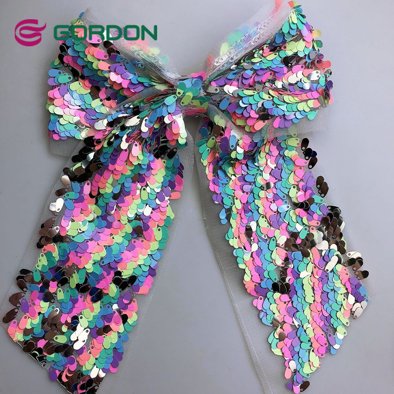 Gordon Ribbons Cinta Satin Embroidered Rainbow Glitter 4 Inch Sequin  Big Hair Bow With Metal Clip For Christmas &  Halloween