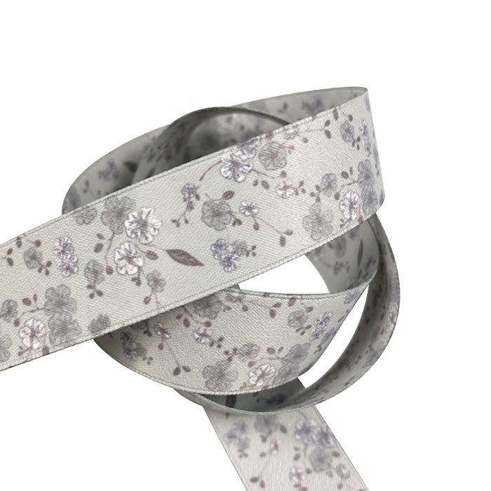 Gordon Ribbons Custom Logo Satin Ribbon Flora Pattern Print With Heat-Transfer Full-Dull With Double Side for Gift packing